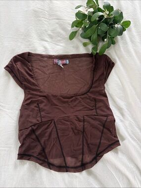 Urban Outfitters Brown Sheer Mesh Top